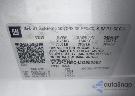 2018 Chevrolet Silverado 1500 1Lt из США, поврежденный, VIN 3GCPCREC4JG553583